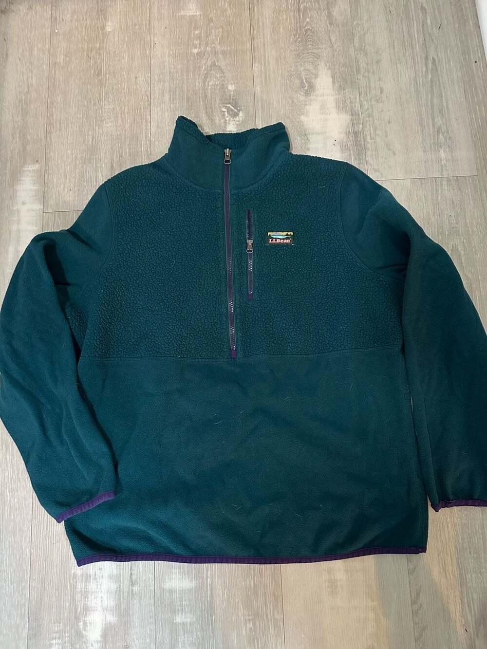 L.L. Bean Katahdin Fleece Half Zip Pullover Teal Green Purple Trim Large